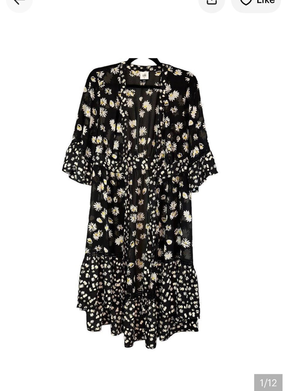 CAbi Black Daisy Print Kimono with Matching Slip #5816